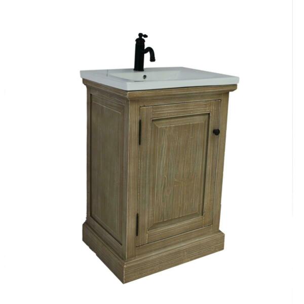 Infurniture 24 In. Rustic Style Bathroom Vanity With Ceramic Single Sink-No Faucet WK1824
